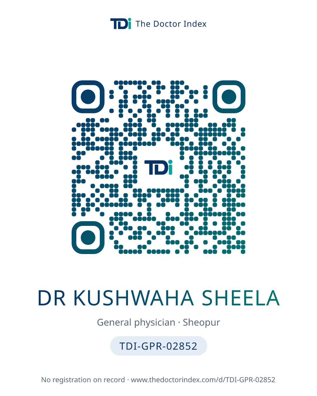 QR card for Dr Kushwaha Sheela, TDI-GPR-02852