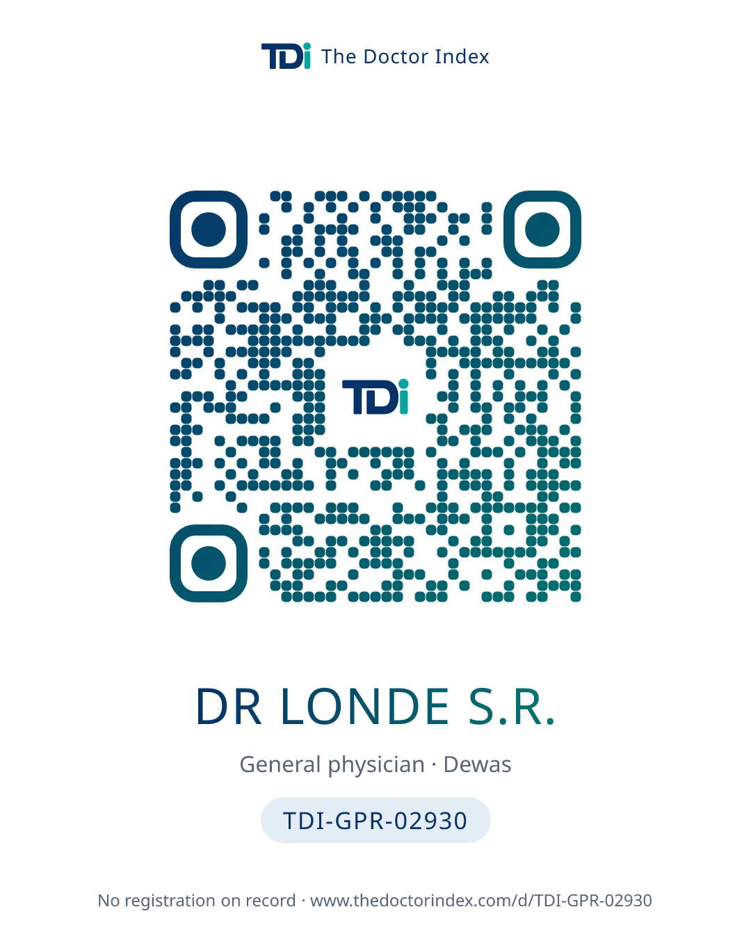 QR card for Dr Londe S.R., TDI-GPR-02930