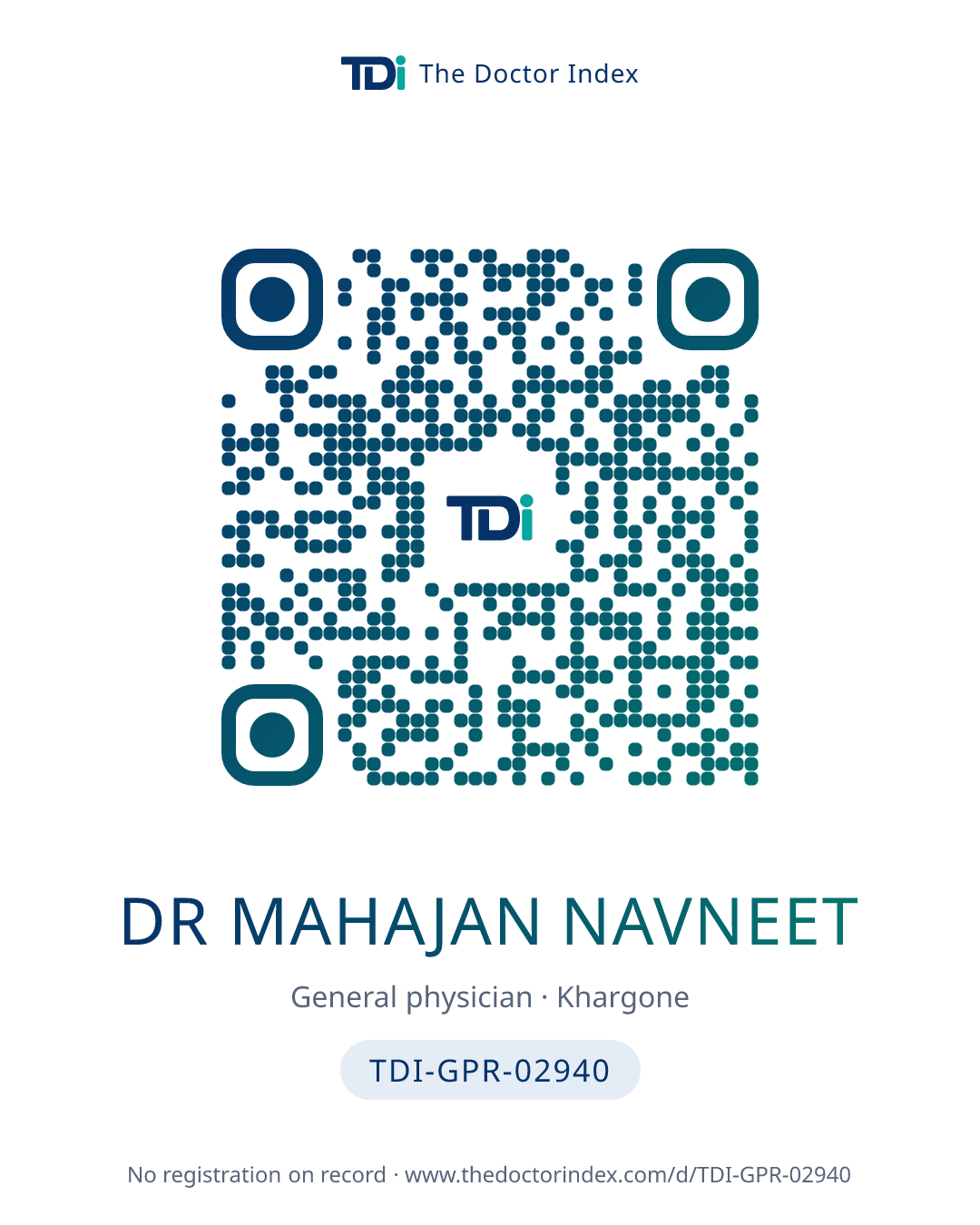 QR card for Dr Mahajan Navneet, TDI-GPR-02940