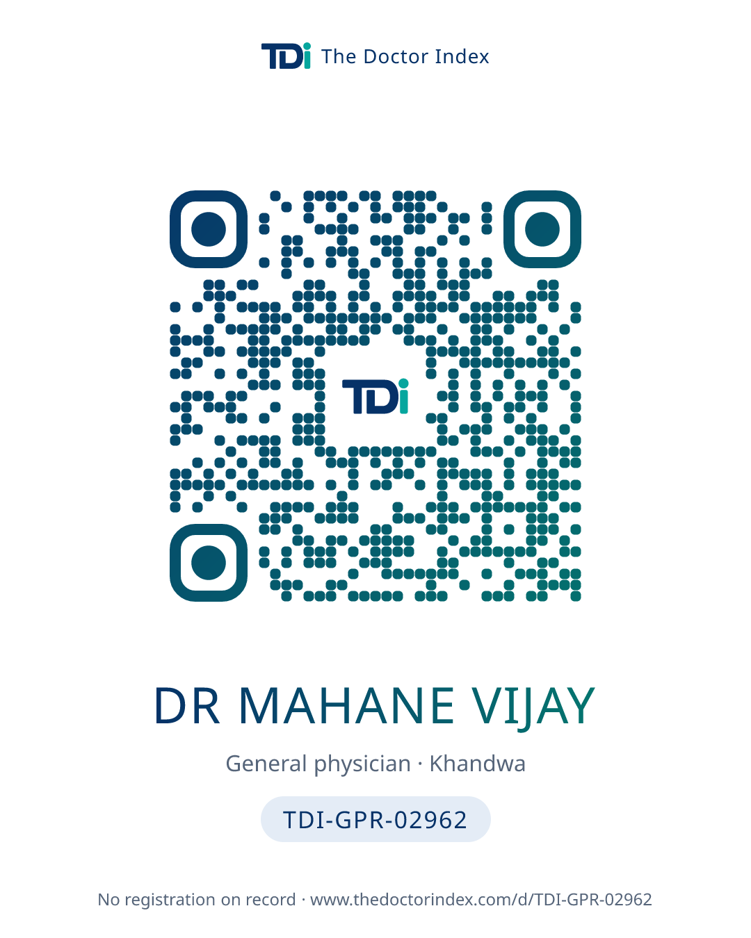 QR card for Dr Mahane Vijay, TDI-GPR-02962