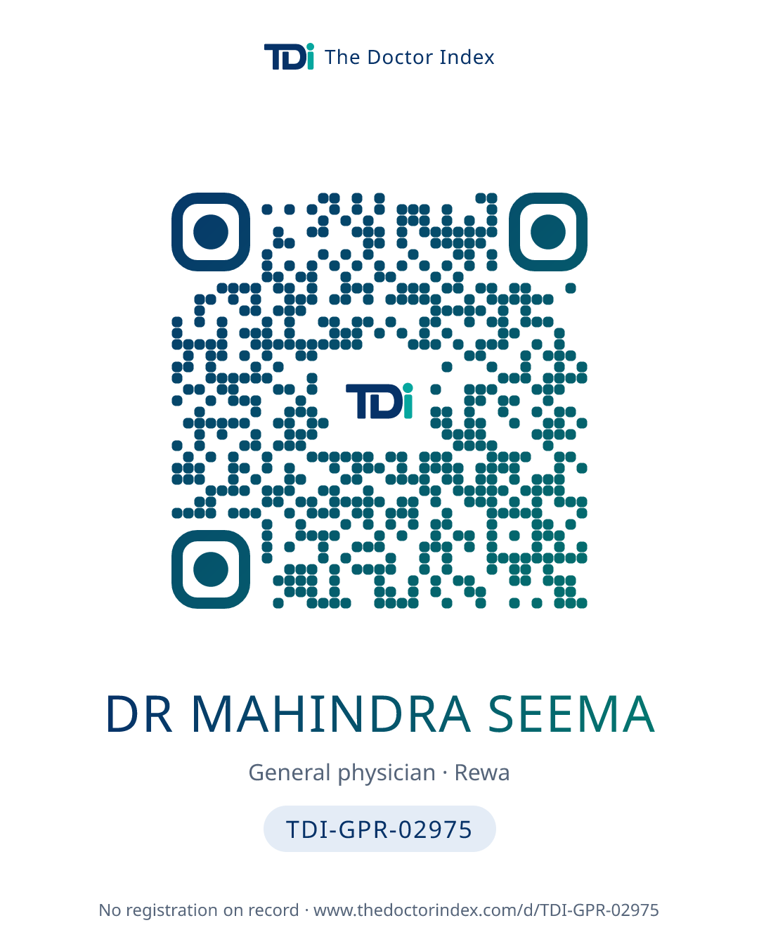 QR card for Dr Mahindra Seema, TDI-GPR-02975