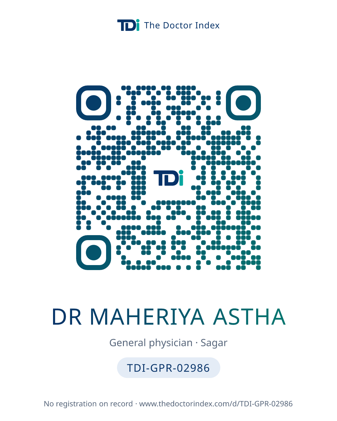 QR card for Dr Maheriya Astha, TDI-GPR-02986