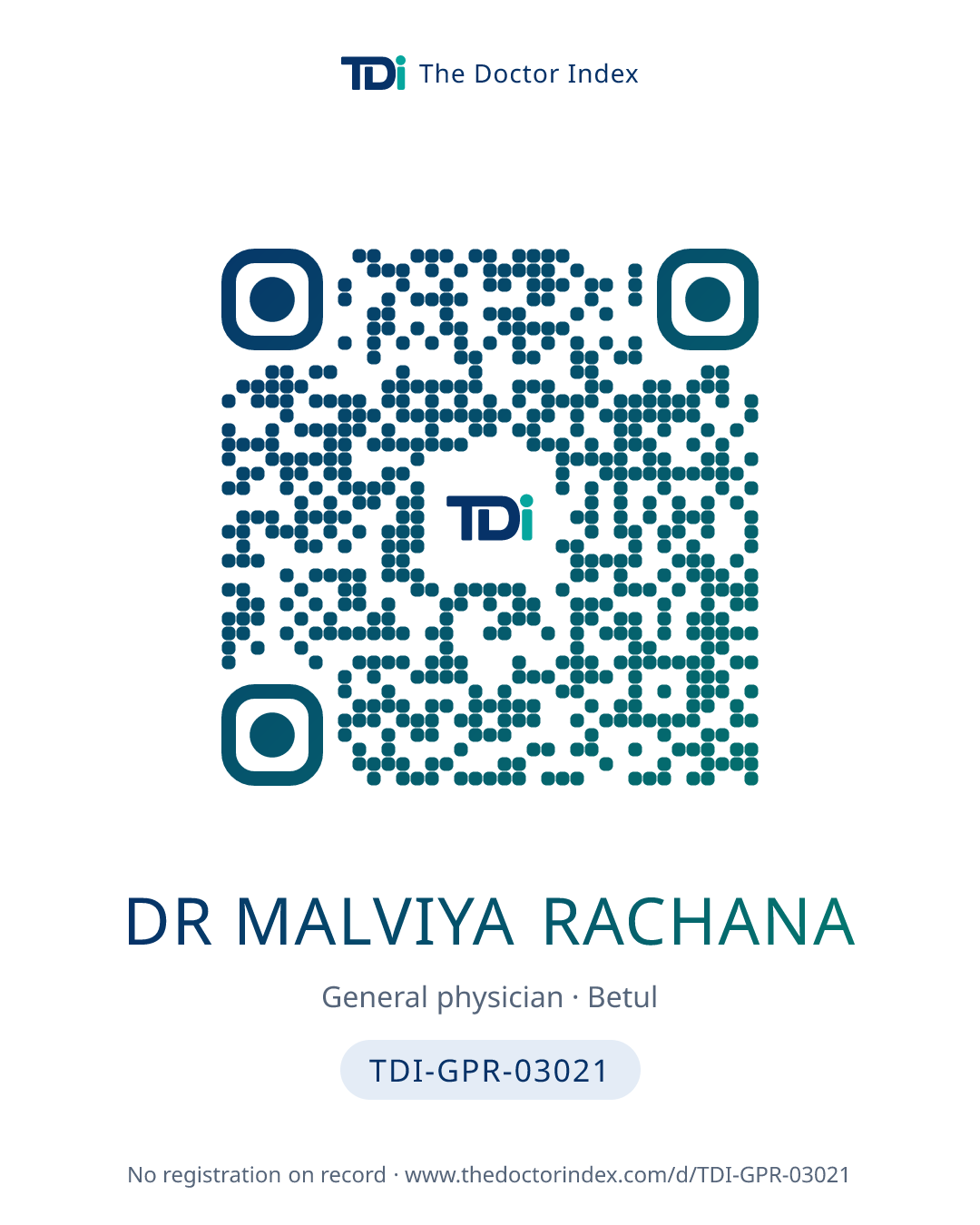 QR card for Dr Malviya Rachana, TDI-GPR-03021