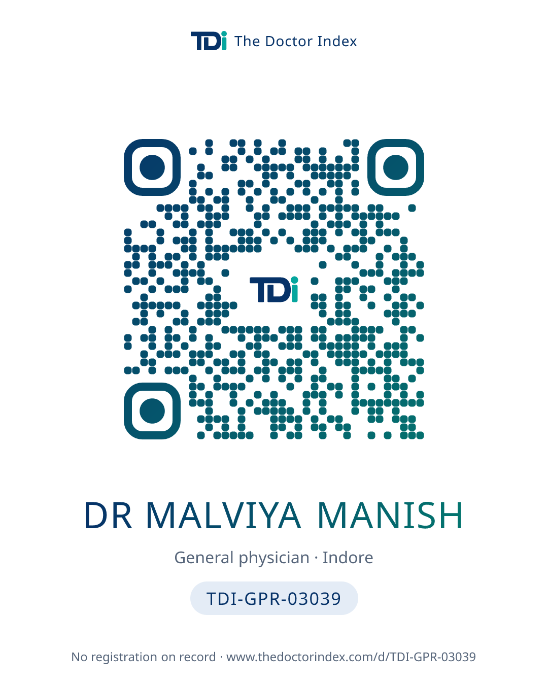 QR card for Dr Malviya Manish, TDI-GPR-03039