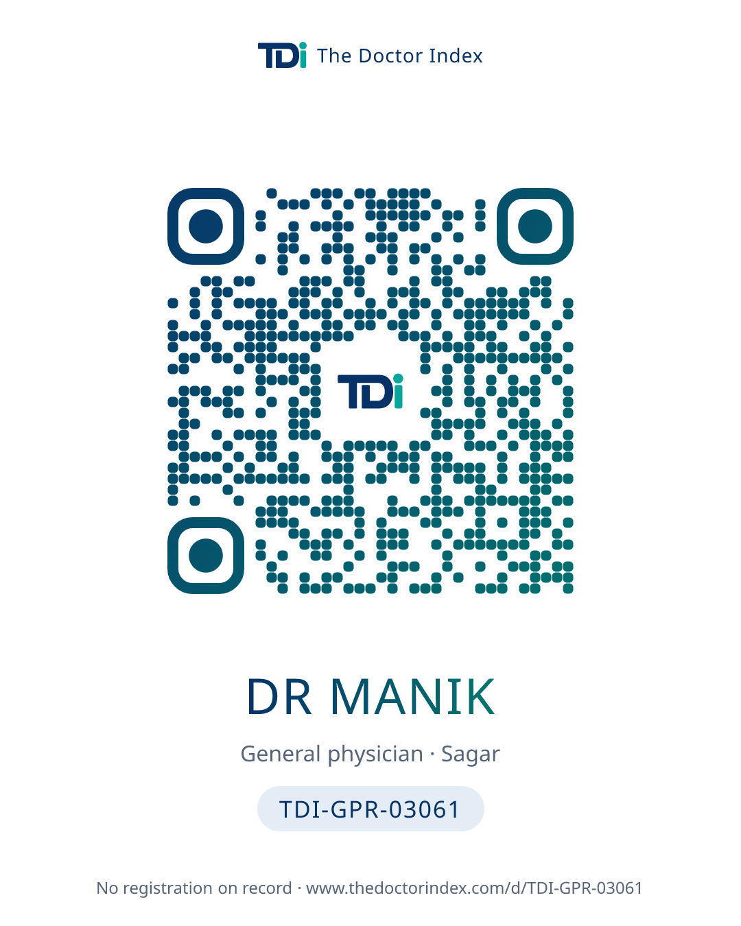 QR card for Dr Manik, TDI-GPR-03061