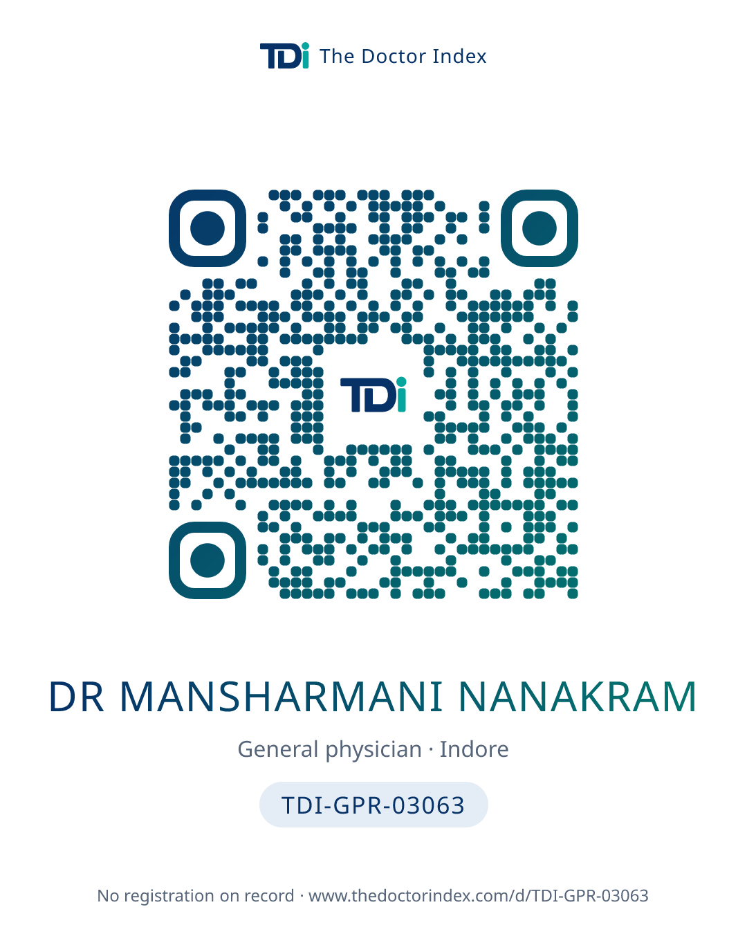 QR card for Dr Mansharmani Nanakram, TDI-GPR-03063