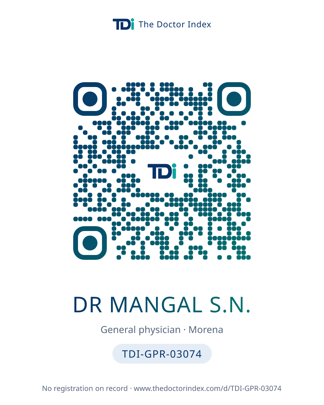 QR card for Dr Mangal S.N., TDI-GPR-03074