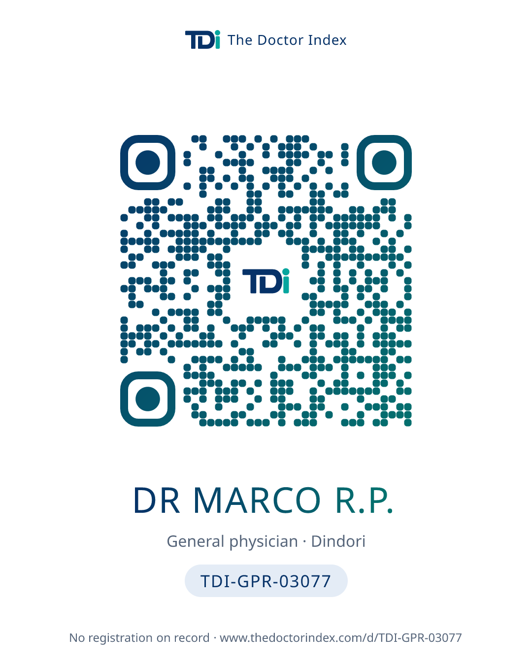 QR card for Dr Marco R.P., TDI-GPR-03077