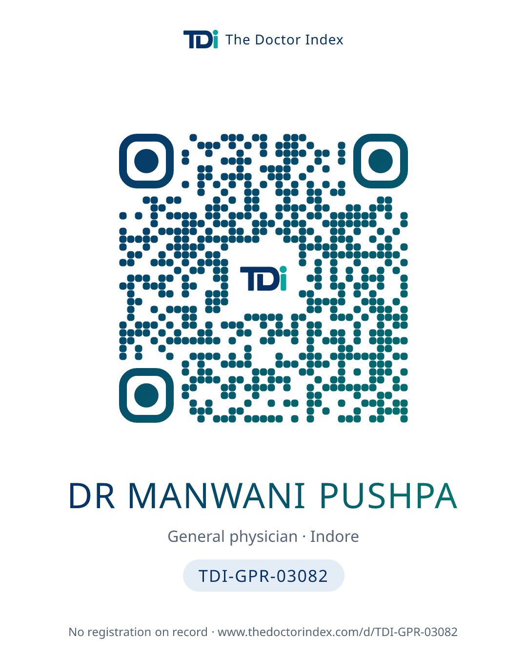 QR card for Dr Manwani Pushpa, TDI-GPR-03082