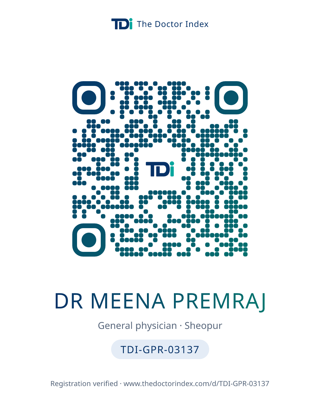 QR card for Dr Meena Premraj, TDI-GPR-03137