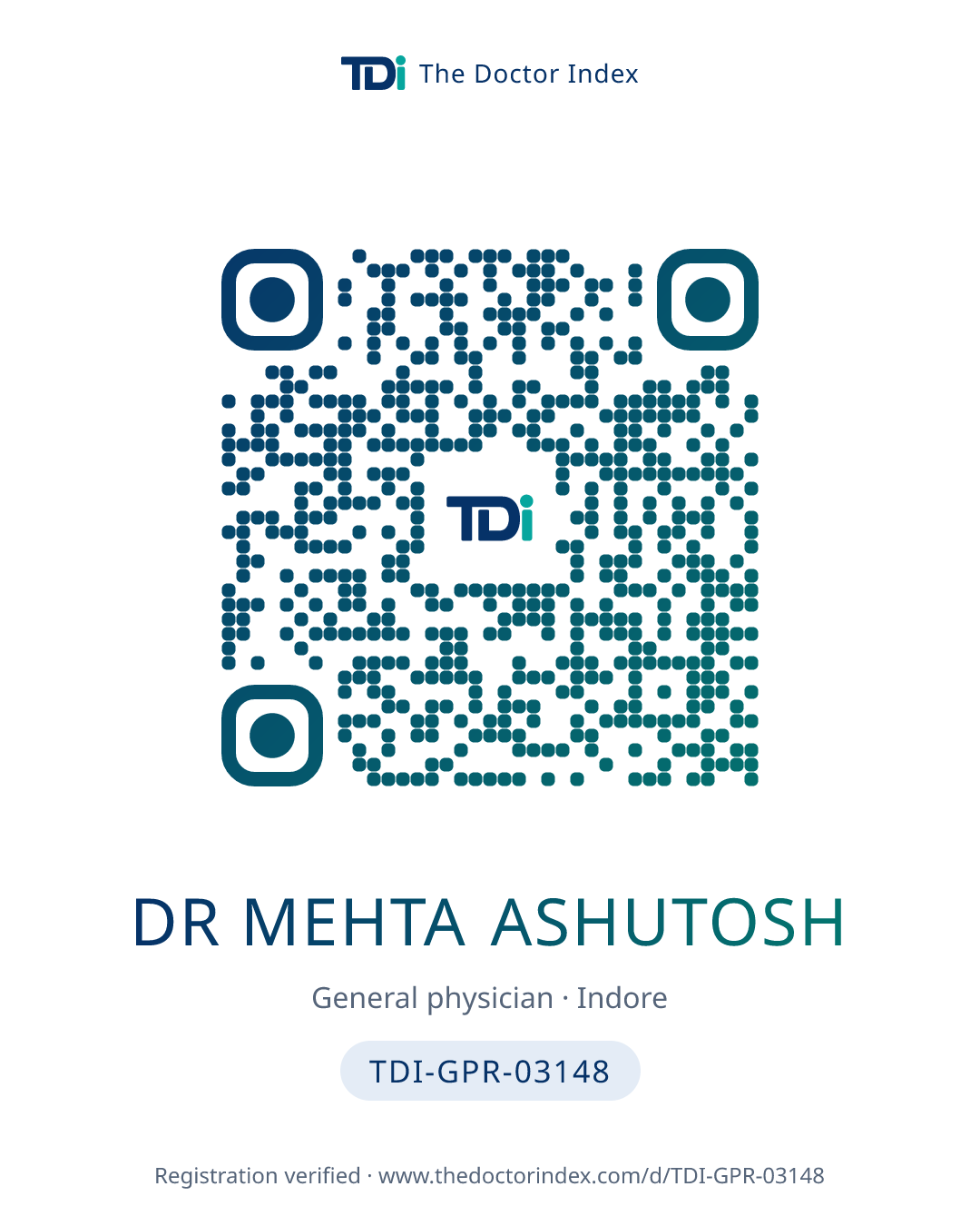 QR card for Dr Mehta Ashutosh, TDI-GPR-03148
