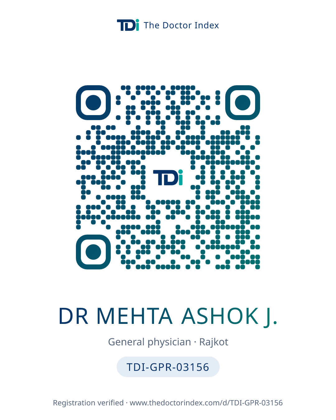 QR card for Dr Mehta Ashok J., TDI-GPR-03156