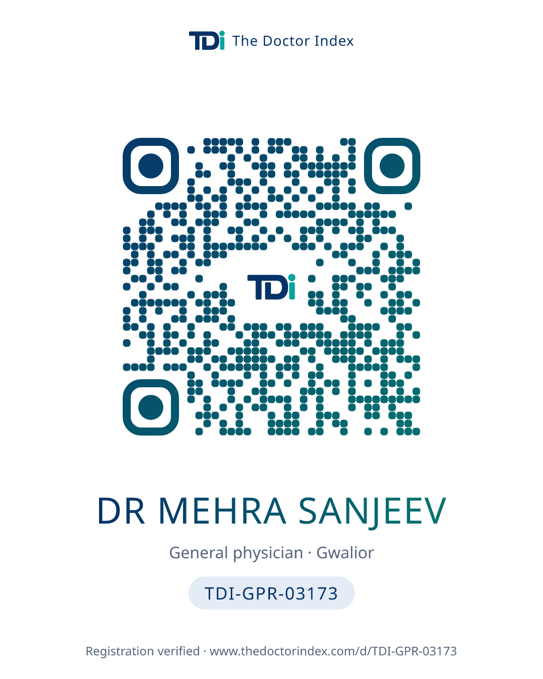 QR card for Dr Mehra Sanjeev, TDI-GPR-03173