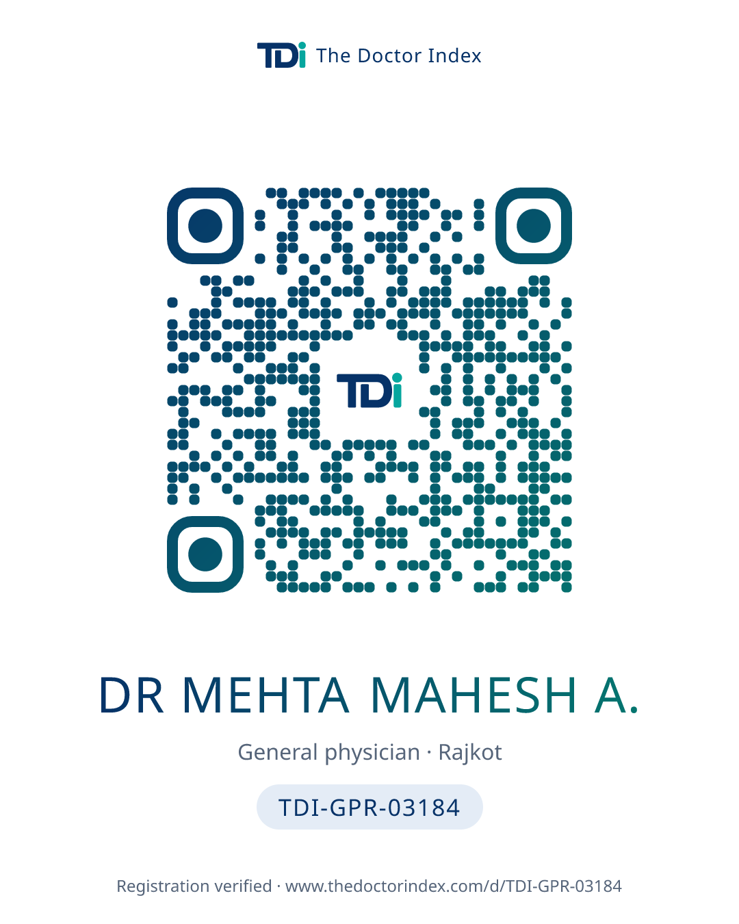 QR card for Dr Mehta Mahesh A., TDI-GPR-03184