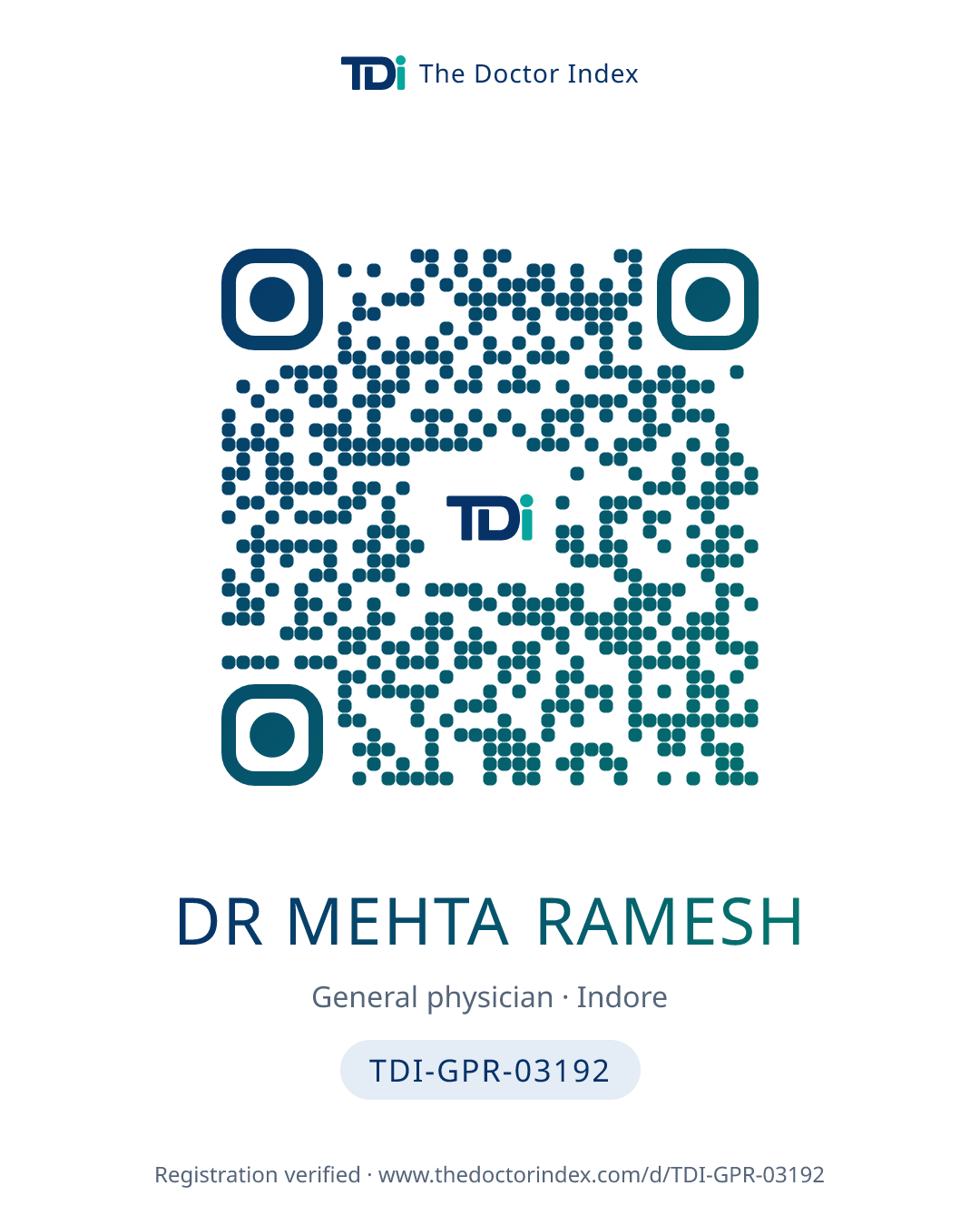QR card for Dr Mehta Ramesh, TDI-GPR-03192