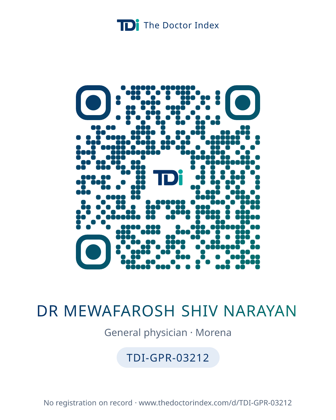 QR card for Dr Mewafarosh Shiv Narayan, TDI-GPR-03212