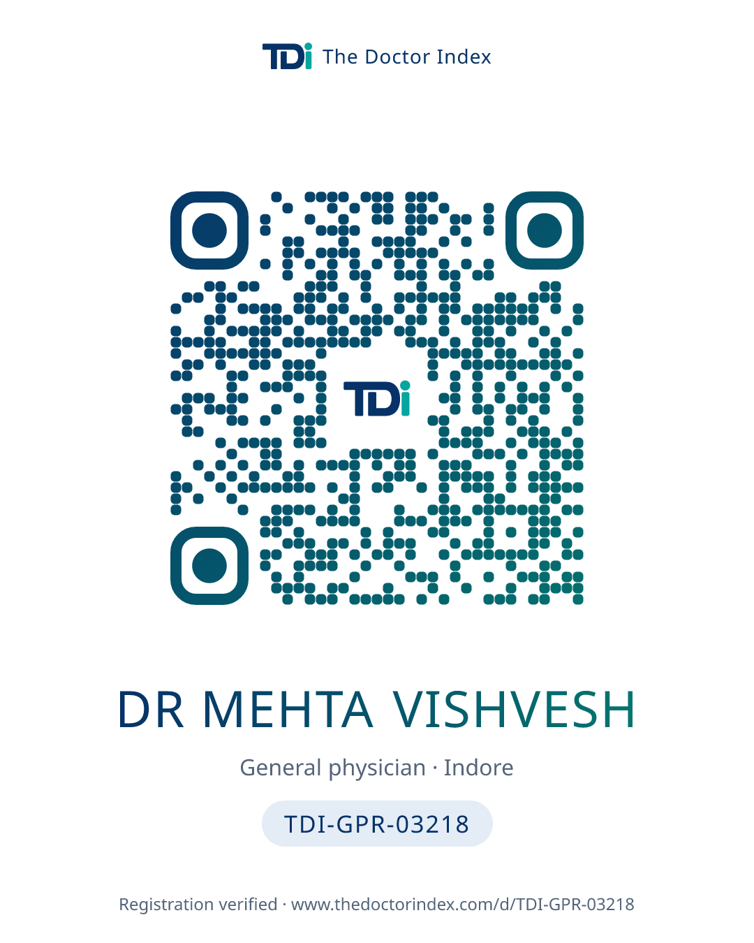 QR card for Dr Mehta Vishvesh, TDI-GPR-03218