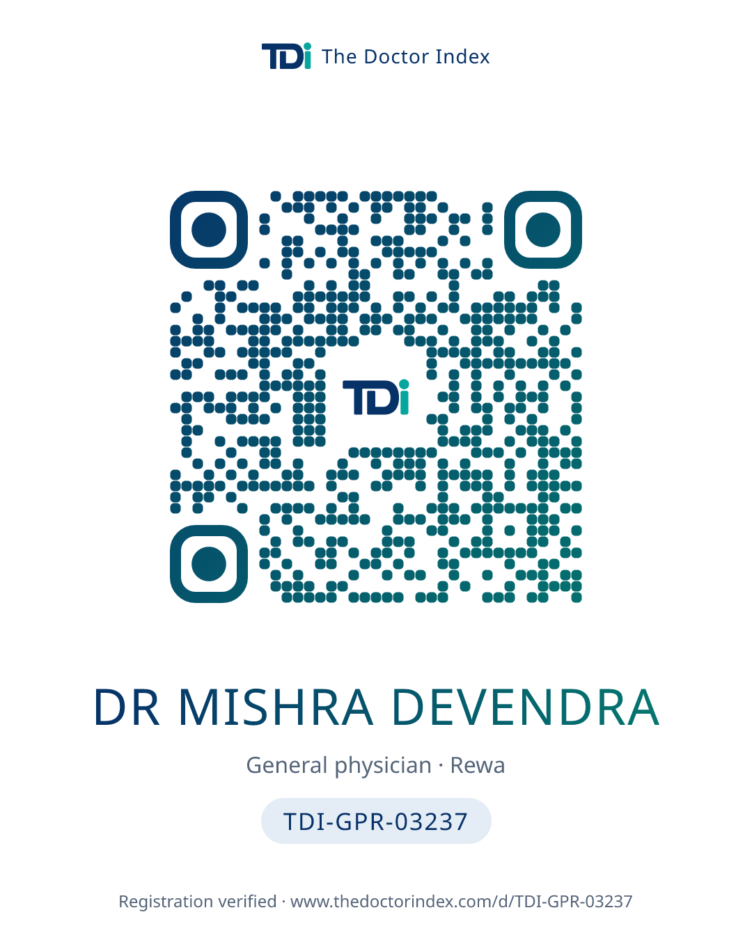 QR card for Dr Mishra Devendra, TDI-GPR-03237