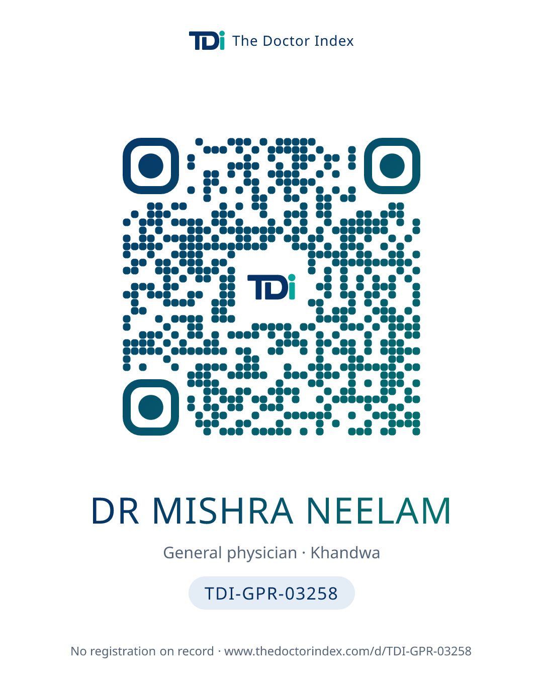 QR card for Dr Mishra Neelam, TDI-GPR-03258