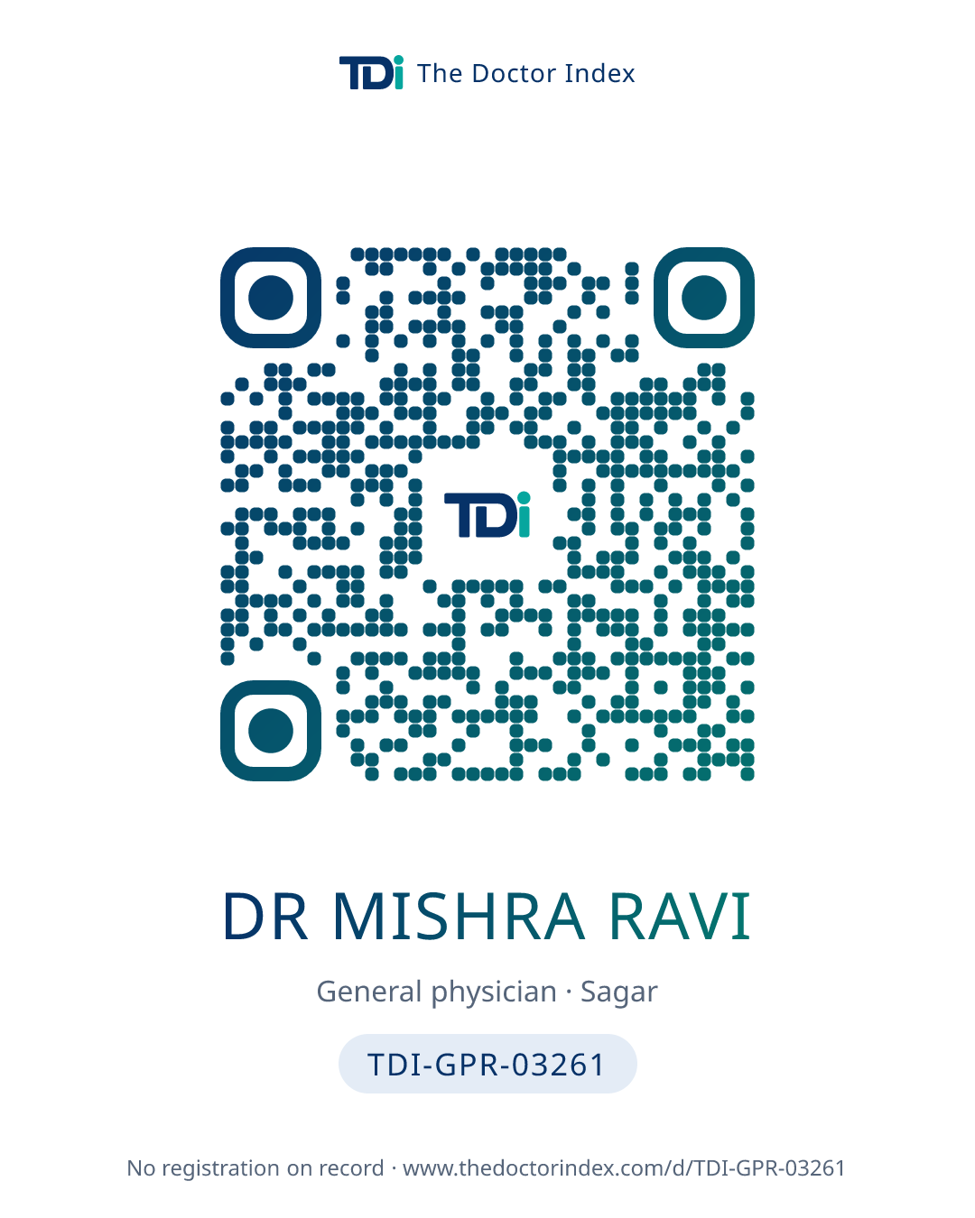 QR card for Dr Mishra Ravi, TDI-GPR-03261