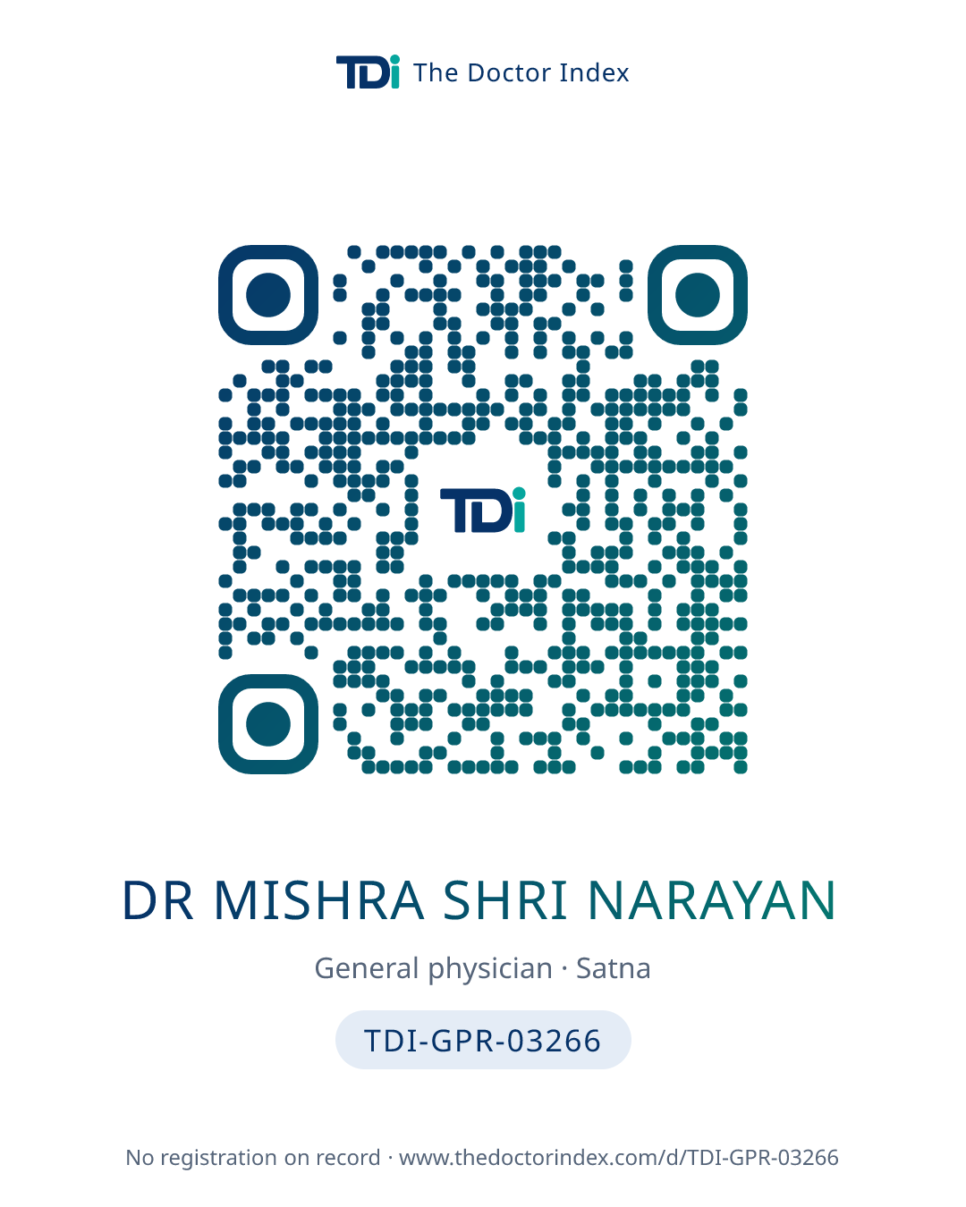 QR card for Dr Mishra Shri Narayan, TDI-GPR-03266
