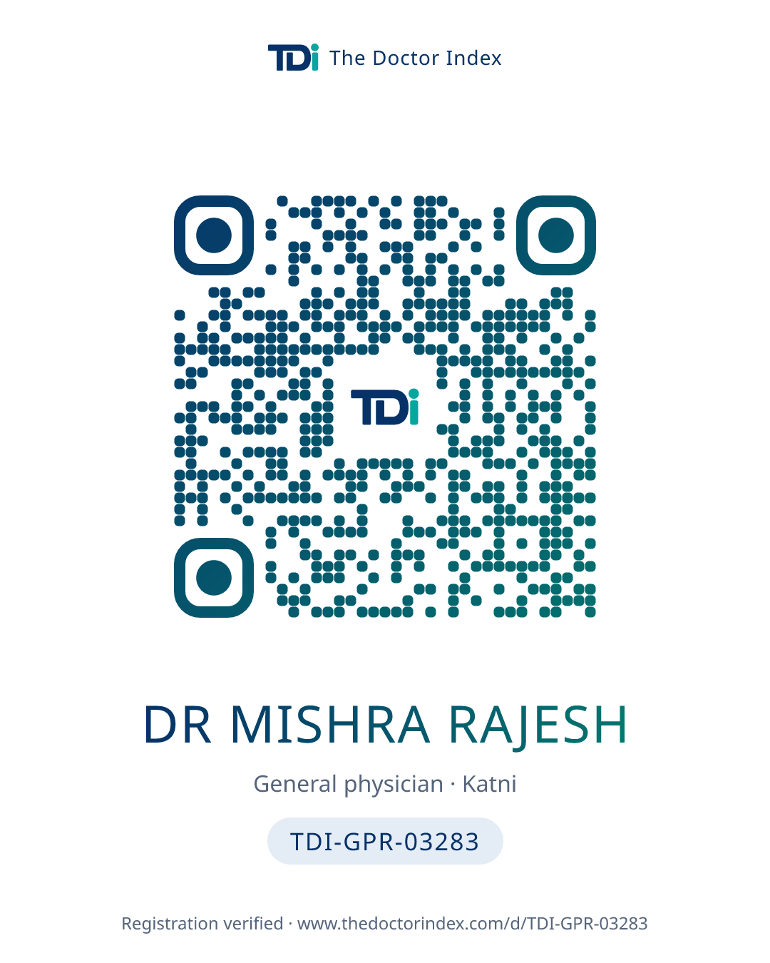 QR card for Dr Mishra Rajesh, TDI-GPR-03283