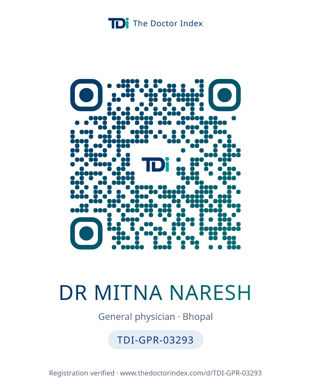 QR card for Dr Mitna Naresh, TDI-GPR-03293