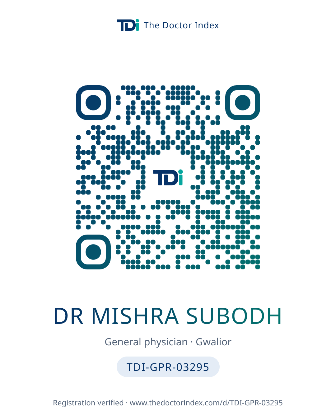 QR card for Dr Mishra Subodh, TDI-GPR-03295