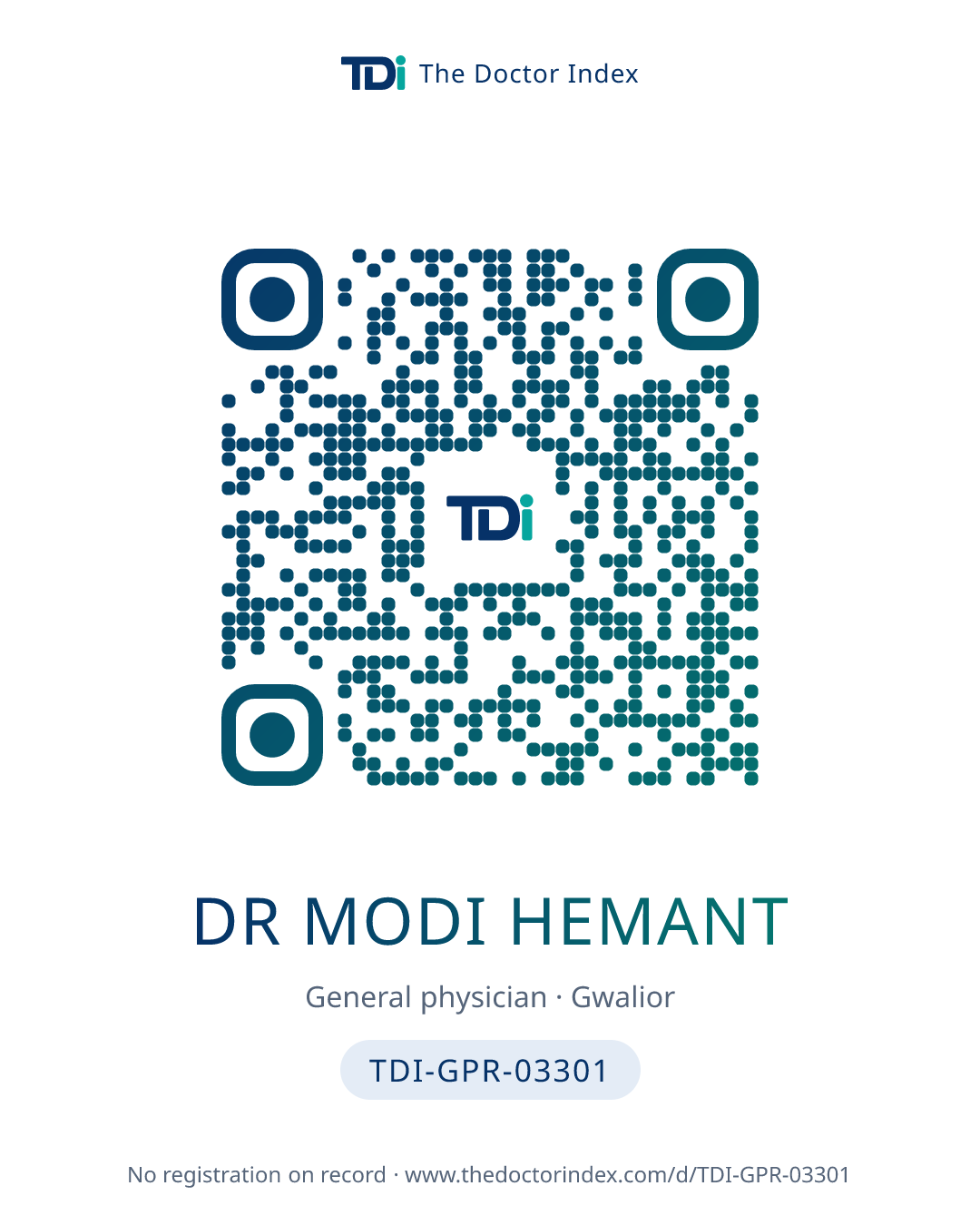 QR card for Dr Modi Hemant, TDI-GPR-03301