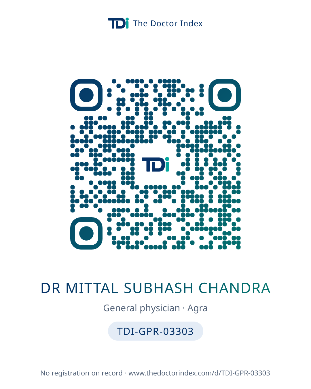 QR card for Dr Mittal Subhash Chandra, TDI-GPR-03303