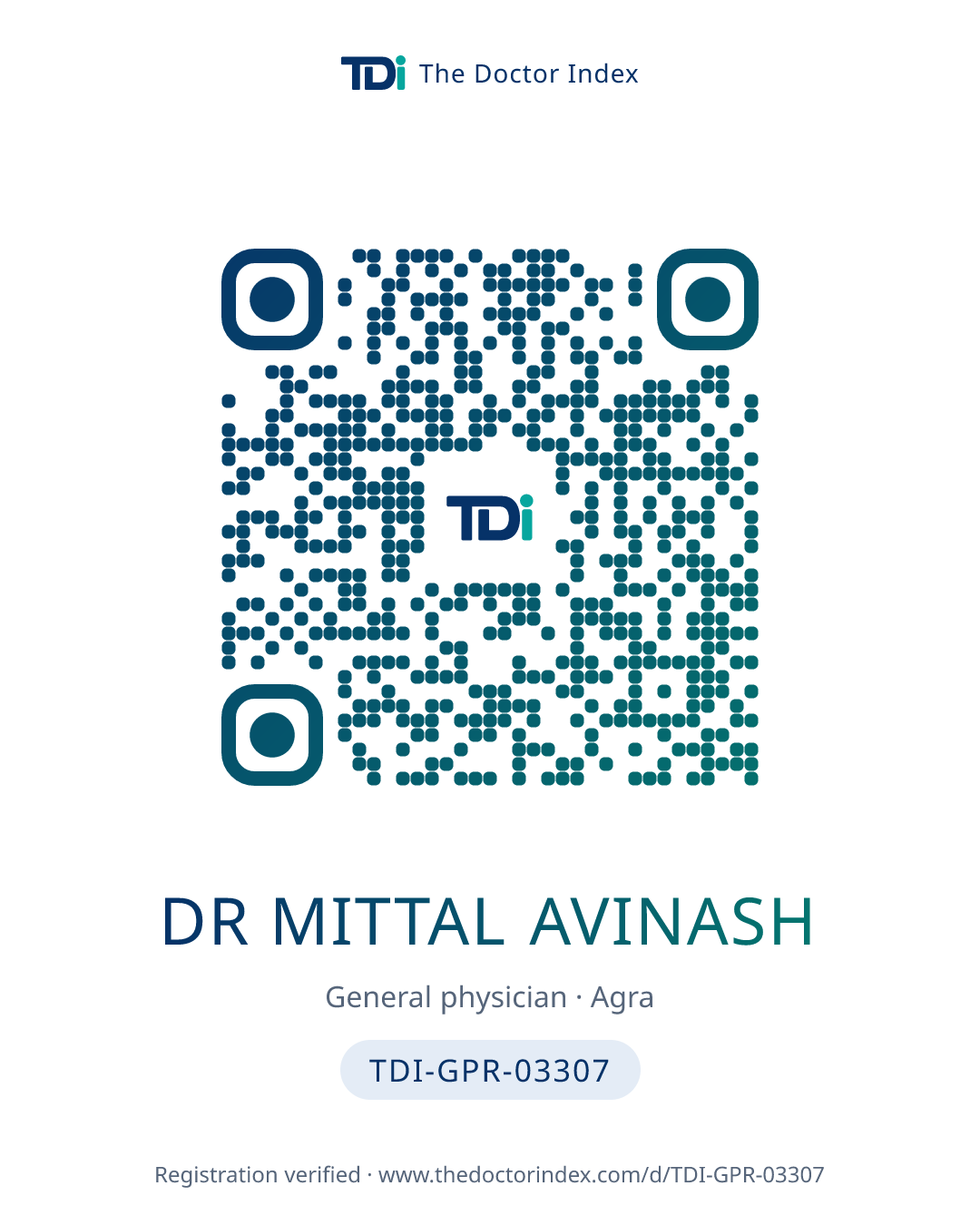QR card for Dr Mittal Avinash, TDI-GPR-03307
