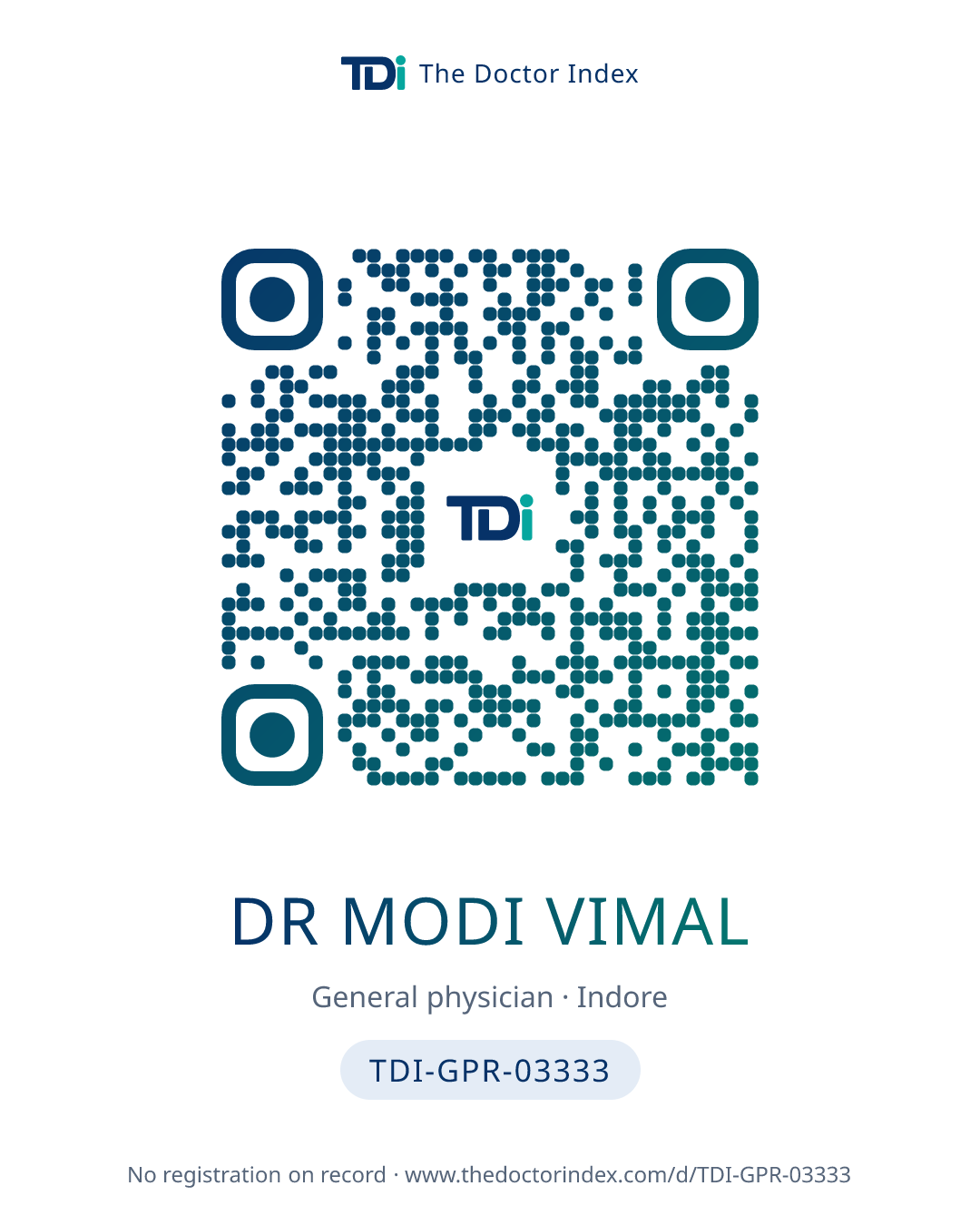 QR card for Dr Modi Vimal, TDI-GPR-03333