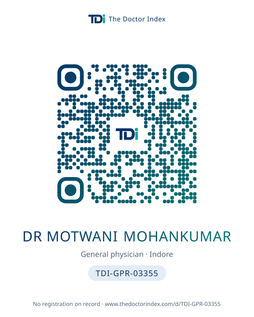 QR card for Dr Motwani Mohankumar, TDI-GPR-03355