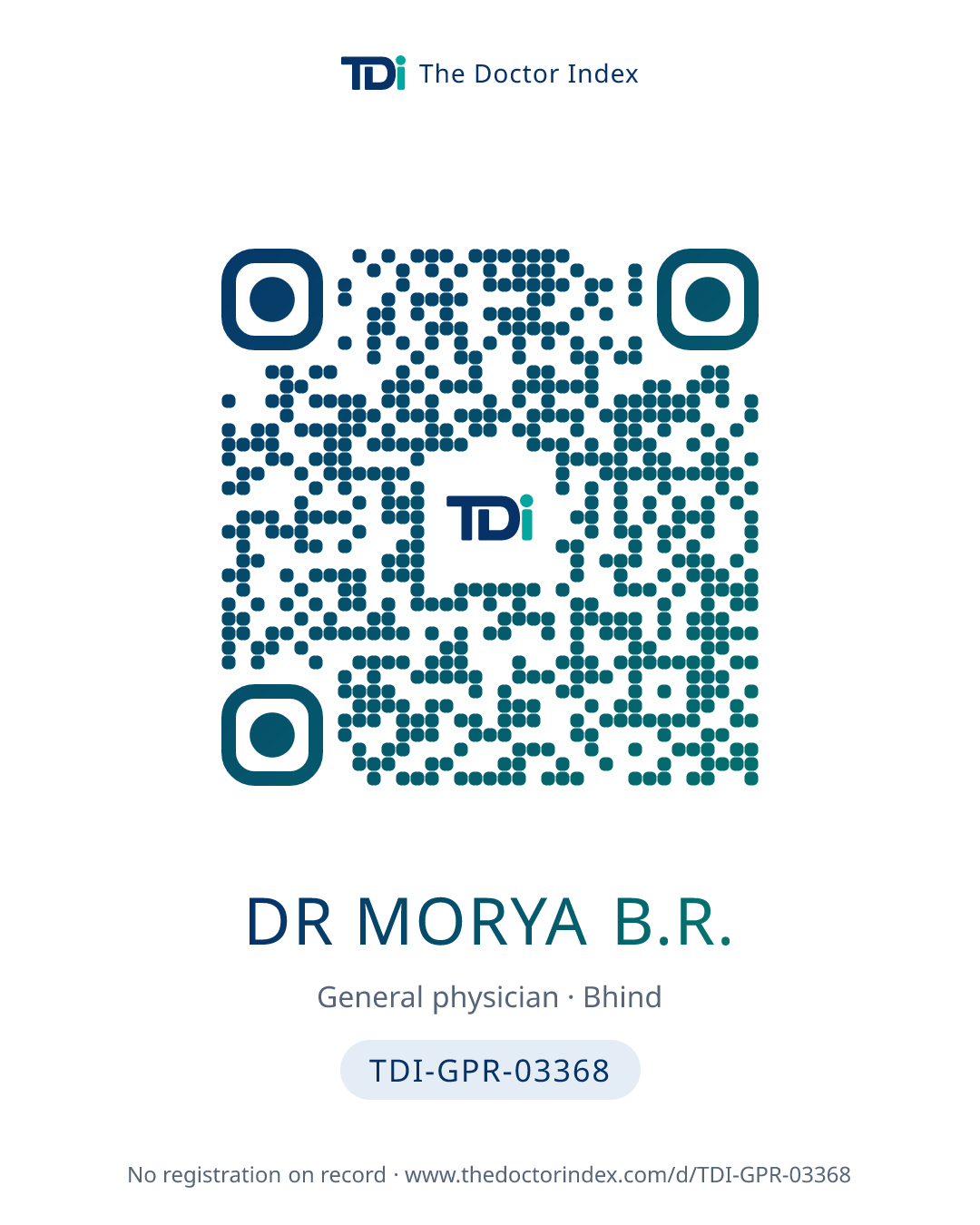 QR card for Dr Morya B.R., TDI-GPR-03368