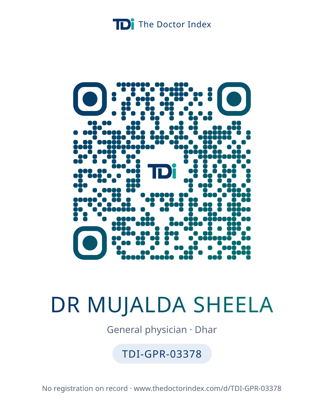 QR card for Dr Mujalda Sheela, TDI-GPR-03378