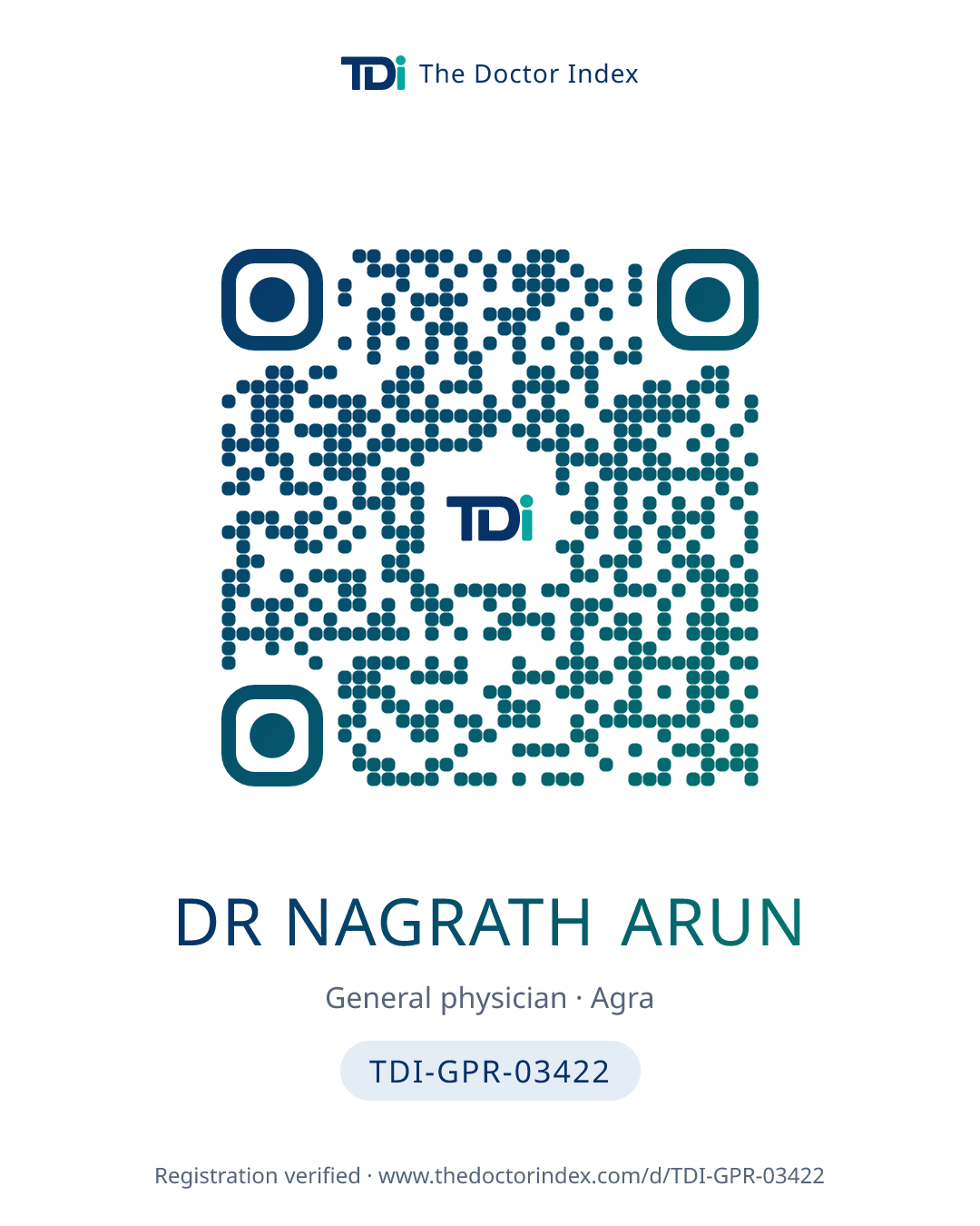 QR card for Dr Nagrath Arun, TDI-GPR-03422