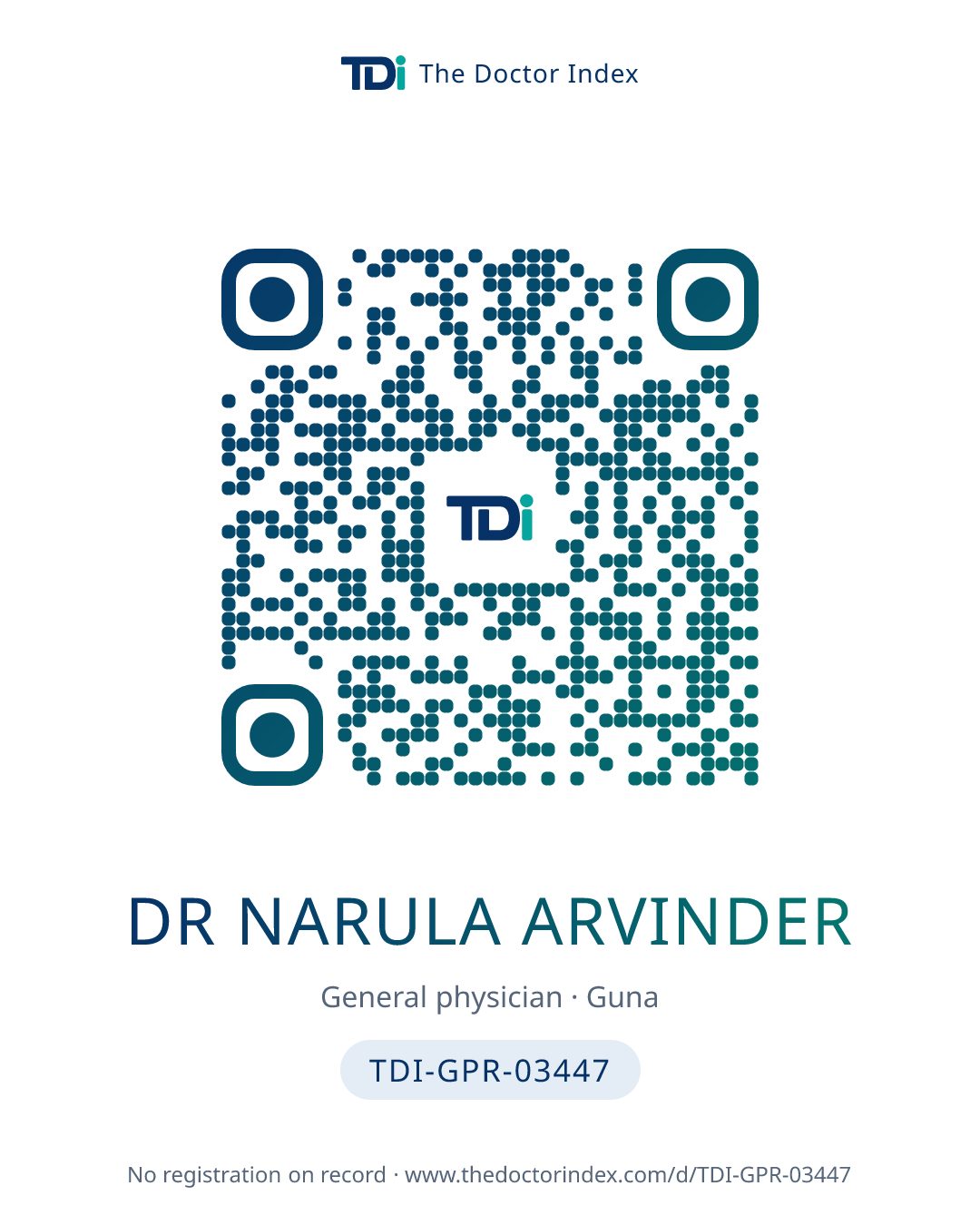 QR card for Dr Narula Arvinder, TDI-GPR-03447