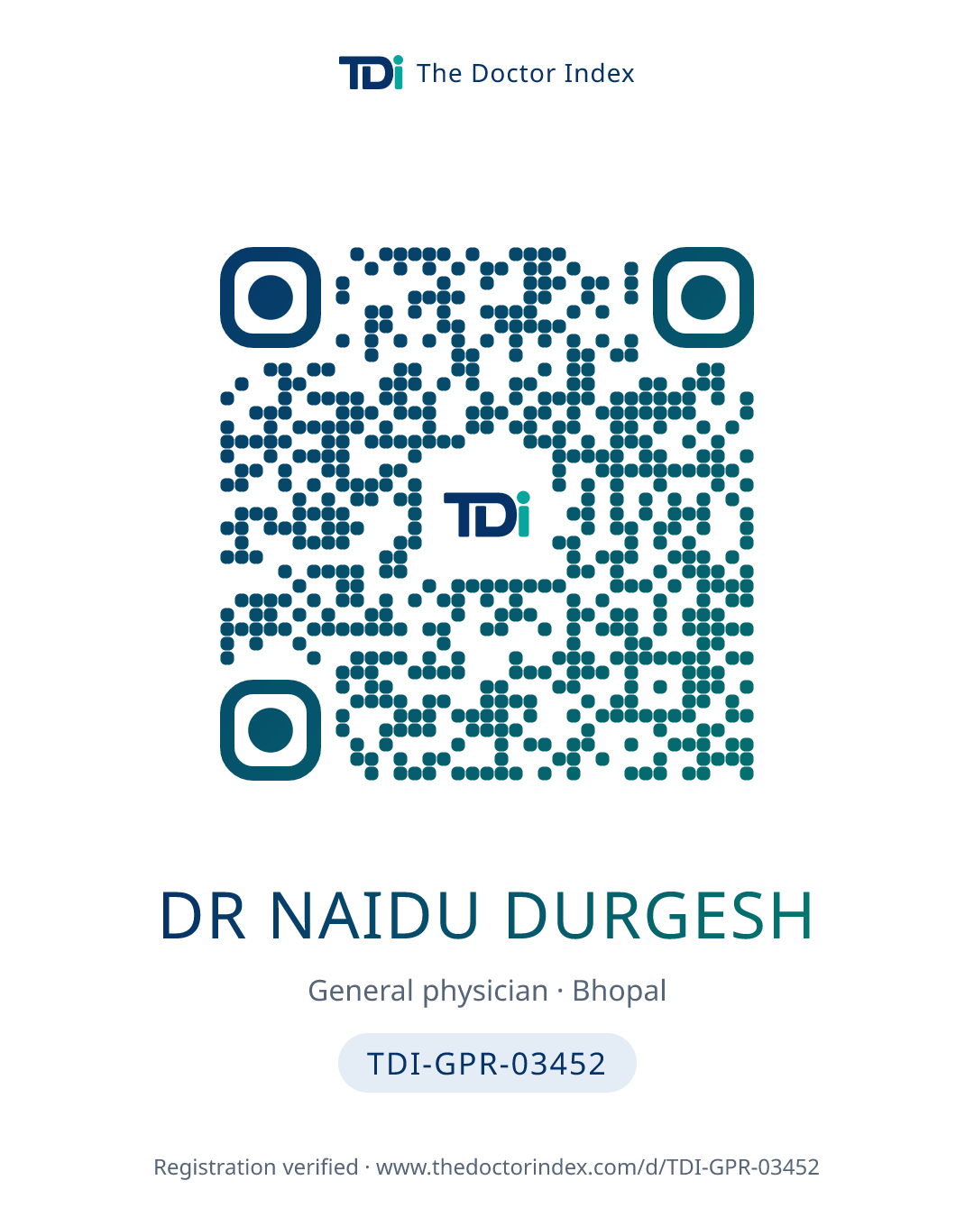QR card for Dr Naidu Durgesh, TDI-GPR-03452