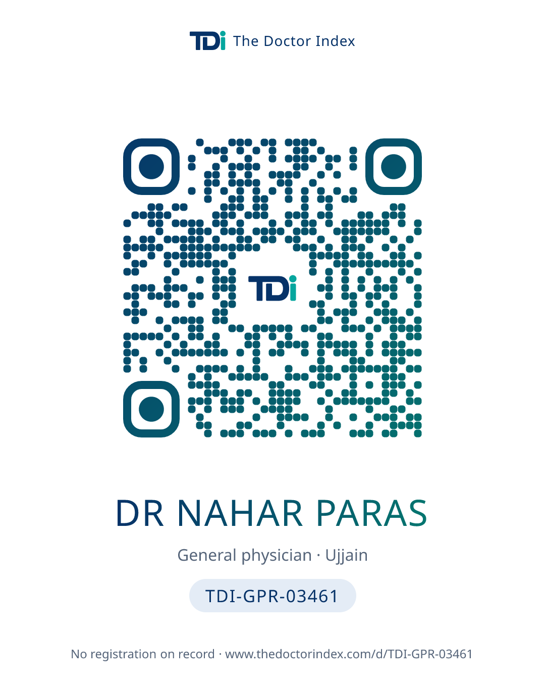QR card for Dr Nahar Paras, TDI-GPR-03461