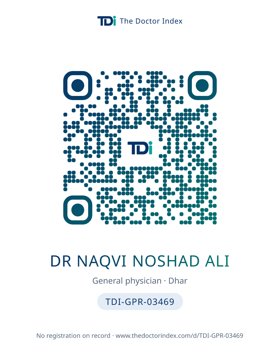 QR card for Dr Naqvi Noshad Ali, TDI-GPR-03469