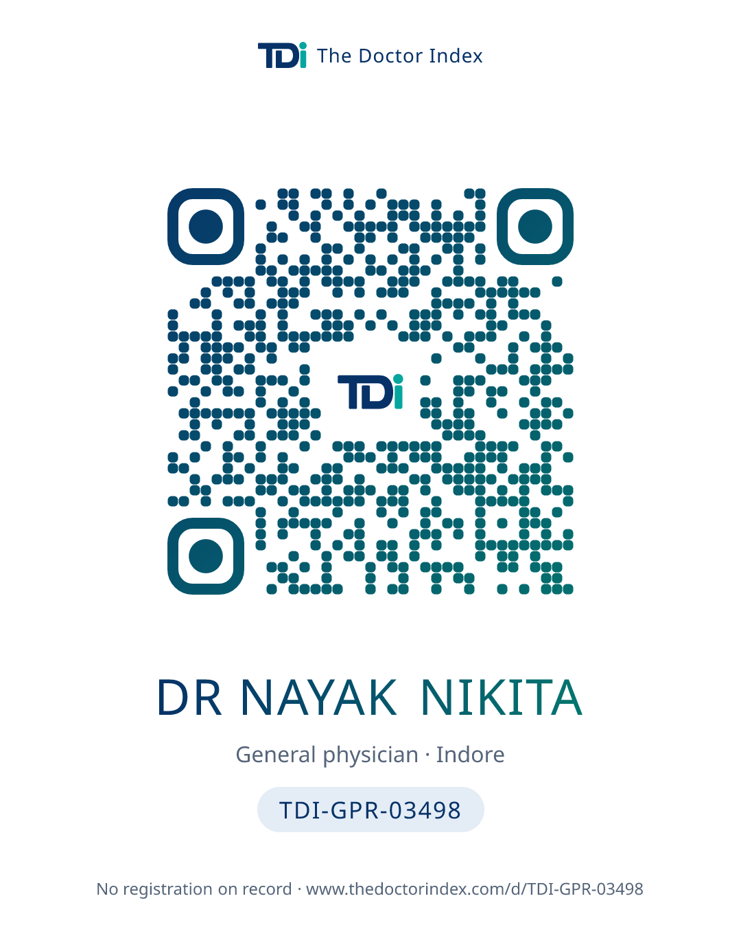 QR card for Dr Nayak Nikita, TDI-GPR-03498