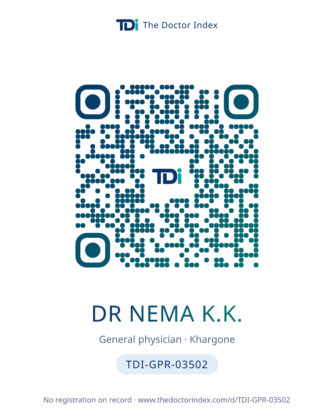 QR card for Dr Nema K.K., TDI-GPR-03502