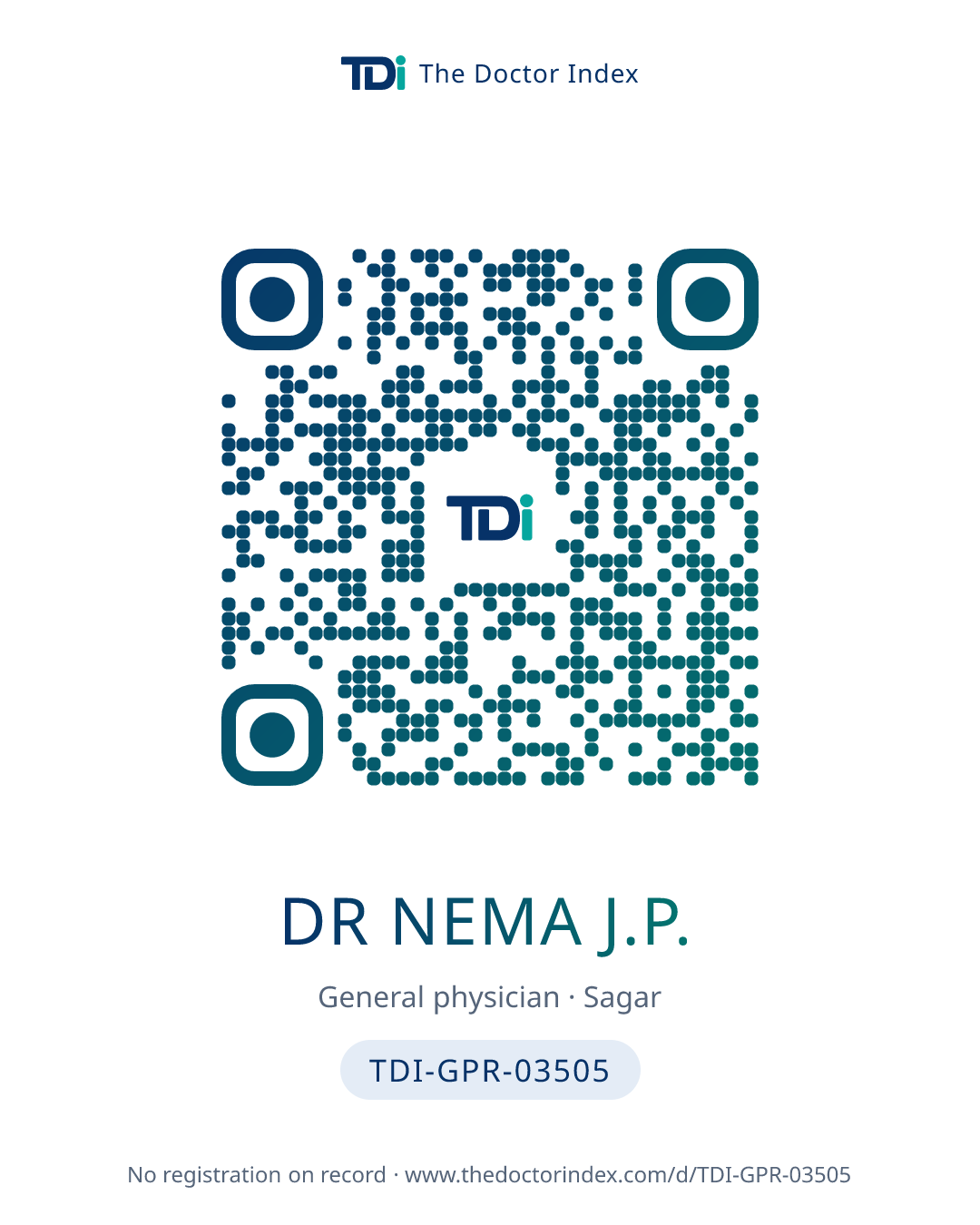 QR card for Dr Nema J.P., TDI-GPR-03505