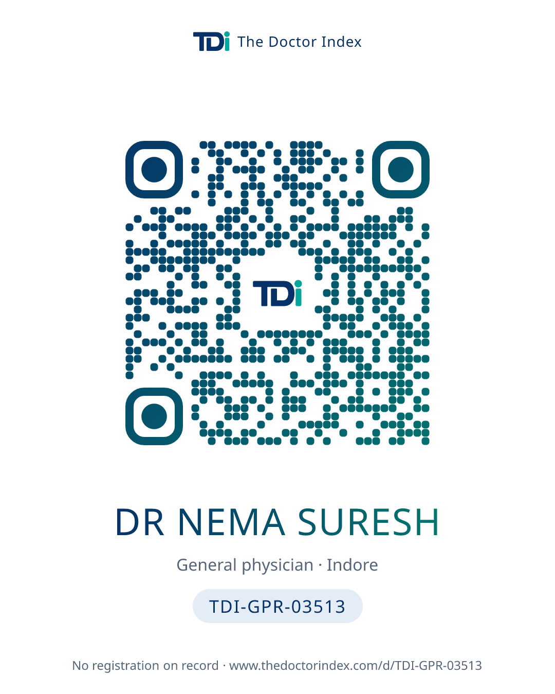 QR card for Dr Nema Suresh, TDI-GPR-03513