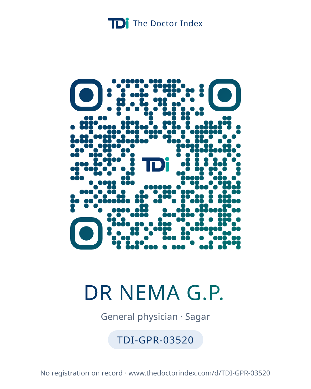 QR card for Dr Nema G.P., TDI-GPR-03520