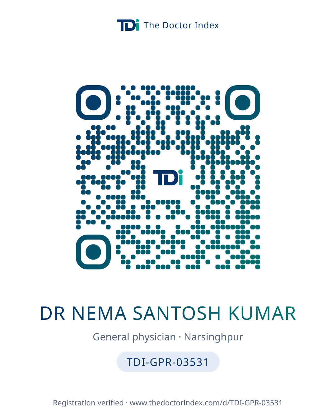 QR card for Dr Nema Santosh Kumar, TDI-GPR-03531