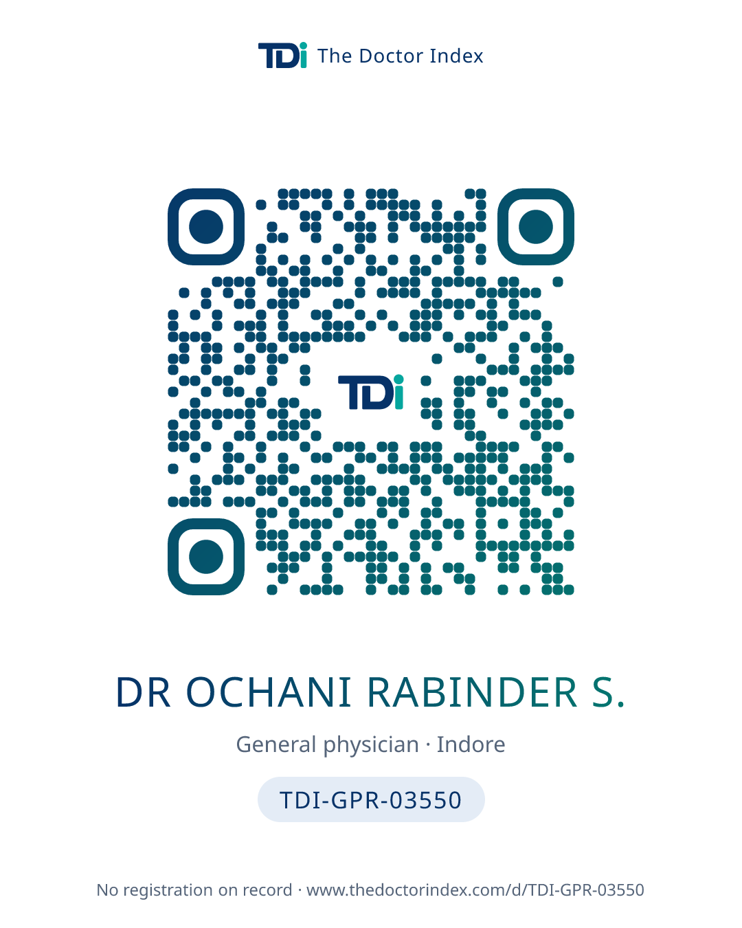QR card for Dr Ochani Rabinder S., TDI-GPR-03550