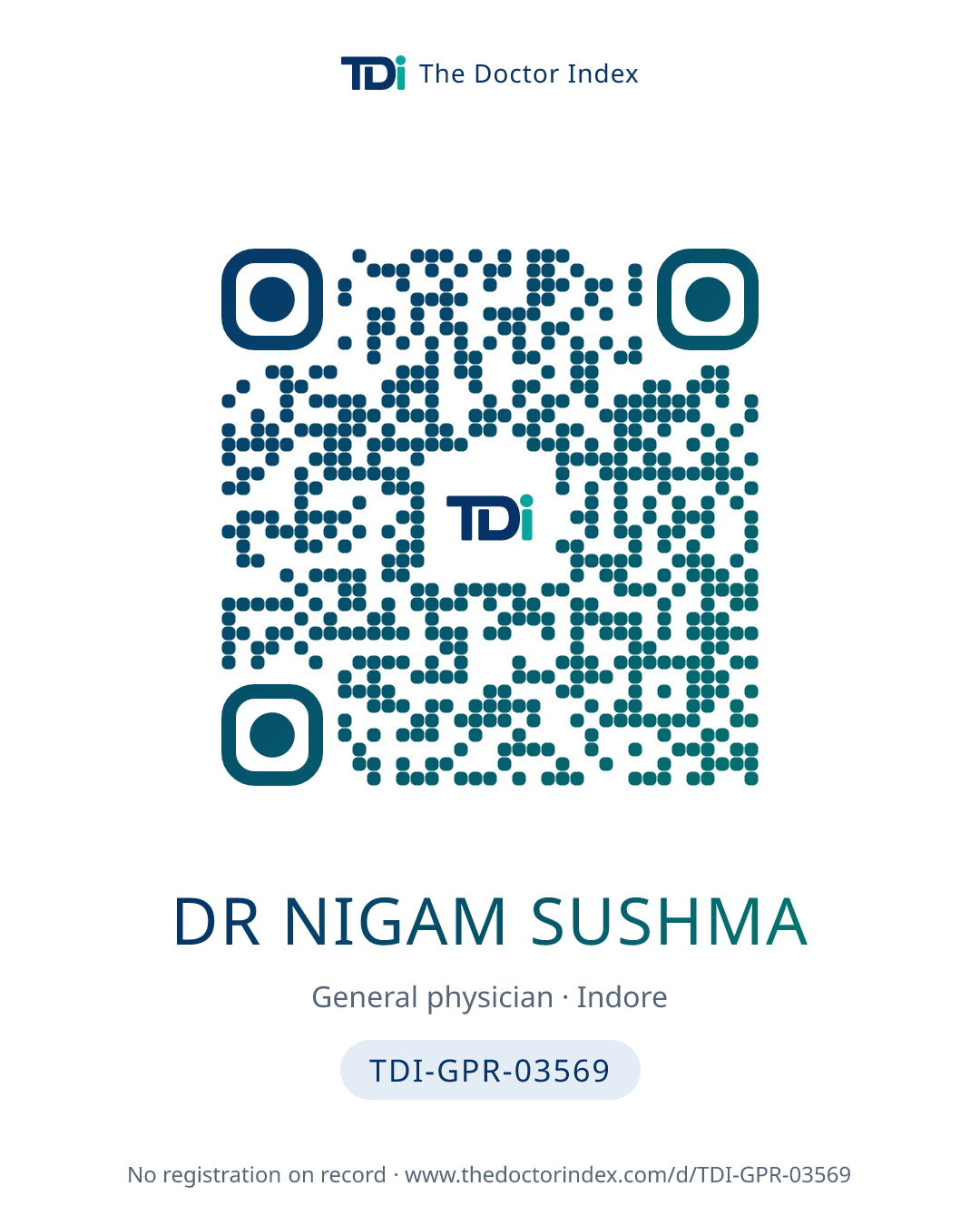 QR card for Dr Nigam Sushma, TDI-GPR-03569