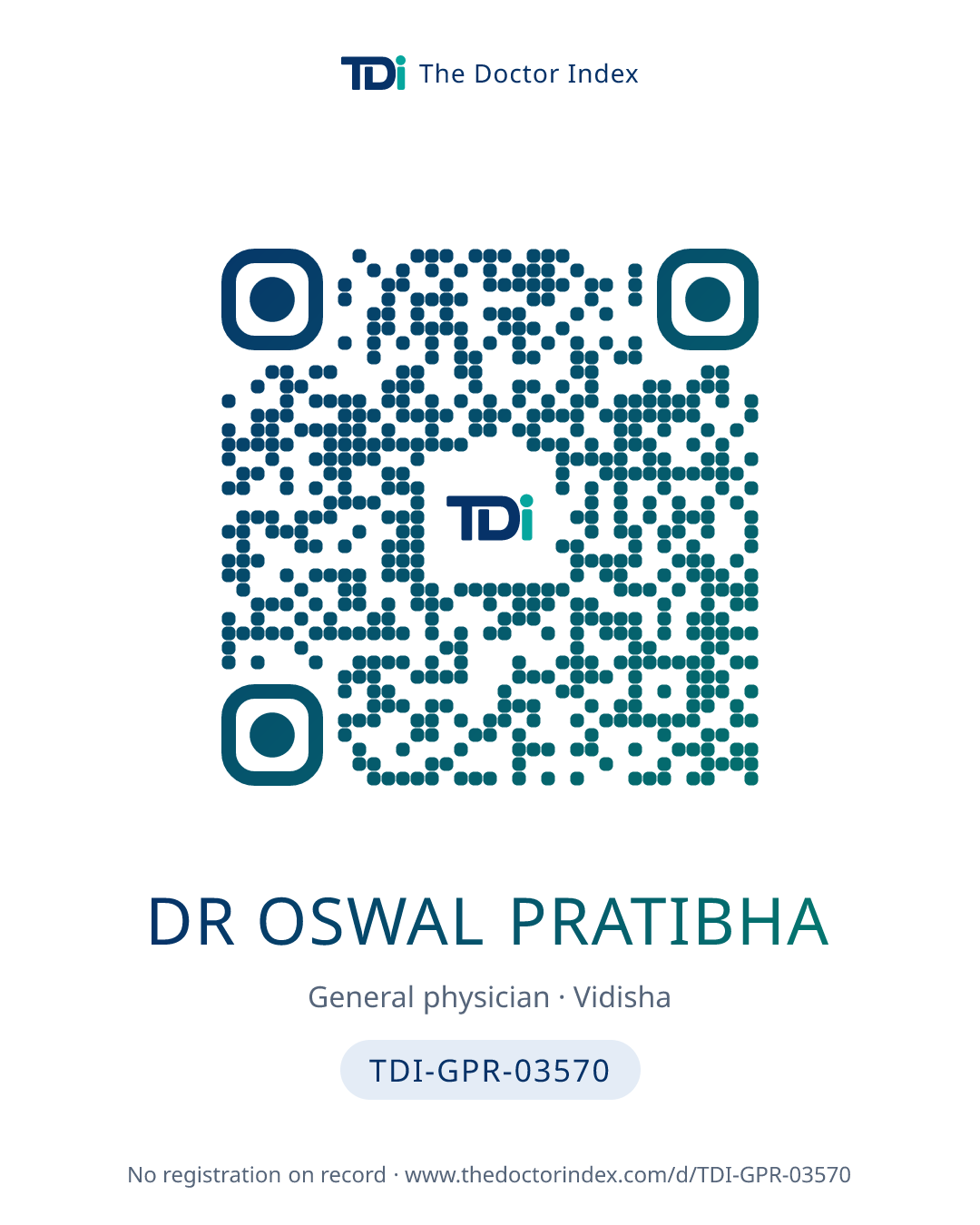 QR card for Dr Oswal Pratibha, TDI-GPR-03570