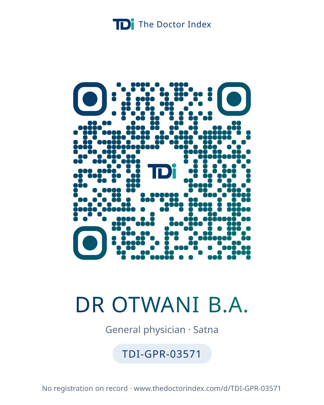 QR card for Dr Otwani B.A., TDI-GPR-03571